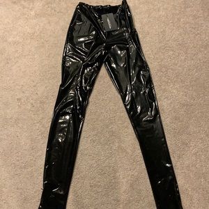 Long Black Vinyl Skinny Trousers